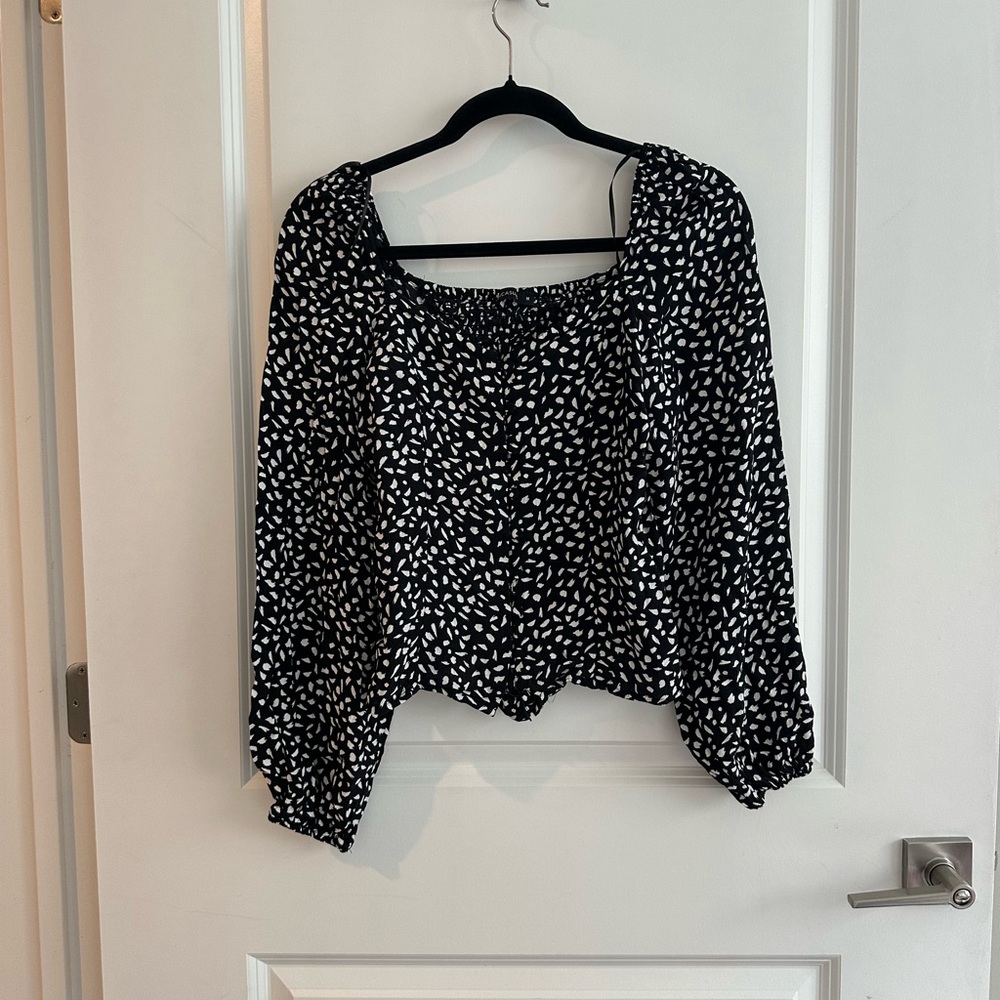 Black & White Printed Square-Neck Blouse